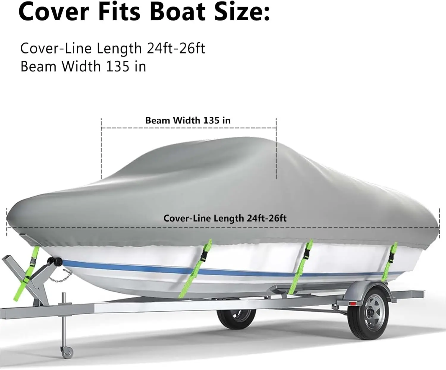 24-26ft, Waterproof 900D Heavy Duty Boat Cover, Marine Grade Polyester Boat Covers 24-26ft, Fits 24-26ft Bass