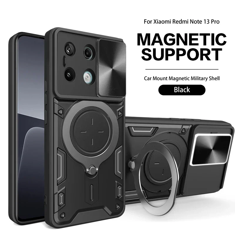Coque de protection magnétique pour appareil photo Armor Slide pour Xiaomi Redmi Note 13 12 11 10 Pro Plus Redmi Note 13 12 12S 11S 10S 5G_voghion.com