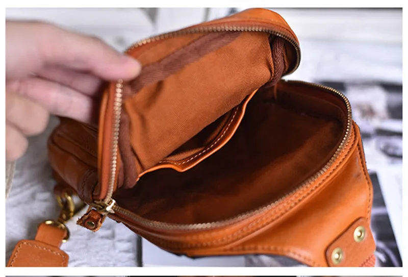 Retro fashion high quality natural genuine leather ladies and men's small chest bag outdoor daily weekend shoulder crossbody bag