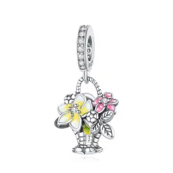 Elegant Orange Flower Charm in 925 Sterling Silver - Versatile Jewelry Accent for Bracelets, Keychains, and More (Pink)