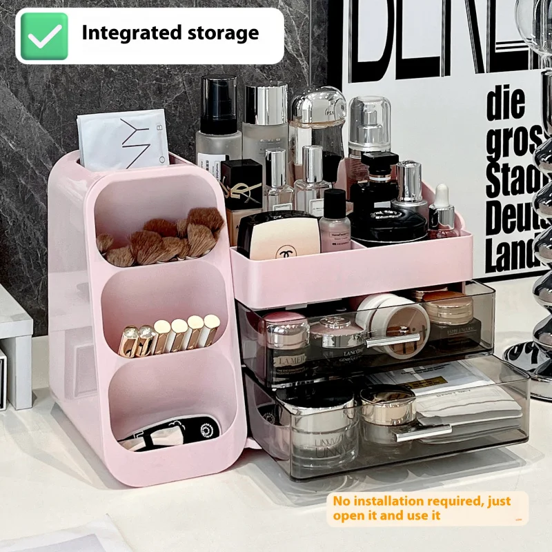 Desktop cosmetics storage box, compartmentalized drawers, high-end makeup brush bucket, dressing t 2