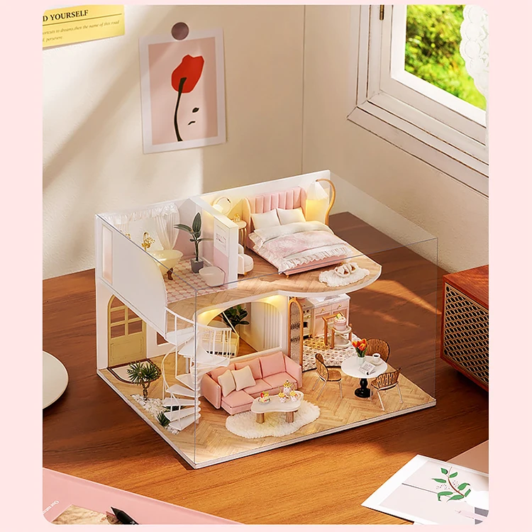 3D Wooden Mini Doll House Assembly Building With Furniture Kit DIY Handmade Duplex Apartment Production Toys Birthday Gifts