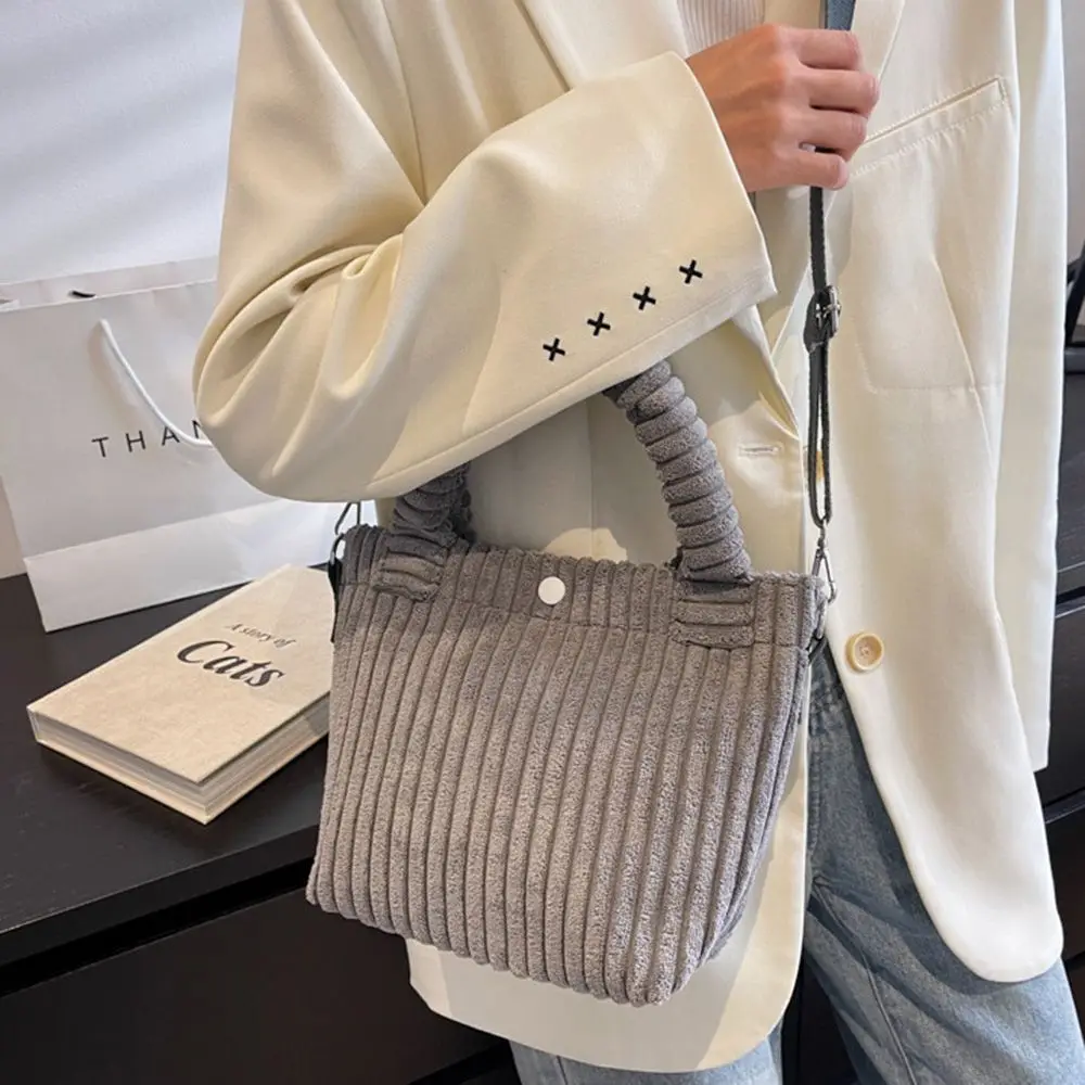 

Purse Storage Bag Bucket Bag Shoulder Pouch Solid Color Gift Corduroy Handbag Messenger Bag Phone Pocket Single Shoulder Bag