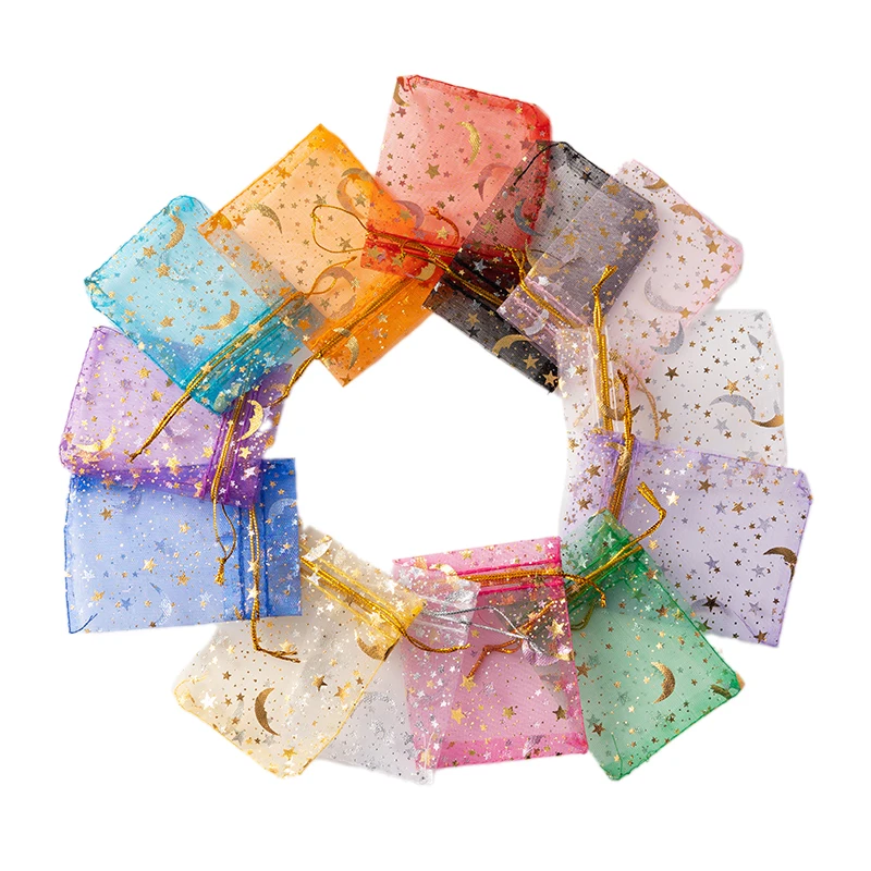 50/100 stücke 7x9 cm Mond Sterne Organza Beutel Für Schmuck Lagerung Beutel Hochzeit Weihnachten Süßigkeiten geschenk Verpackung Liefert Kleine Unternehmen – Detail 2