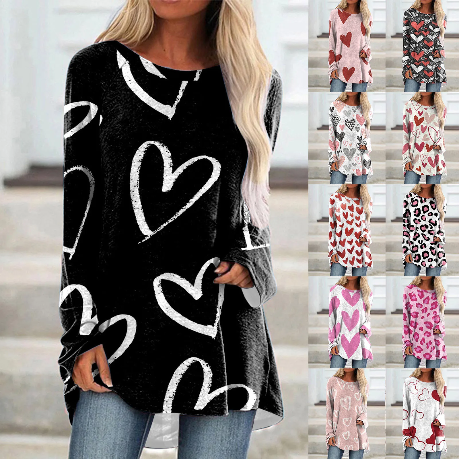 

Large Shirt for Women Womens Fashion Valentines Day Printed Long Sleeve Round Neck Graphic Long Sleeve Tees for Women Keyhole