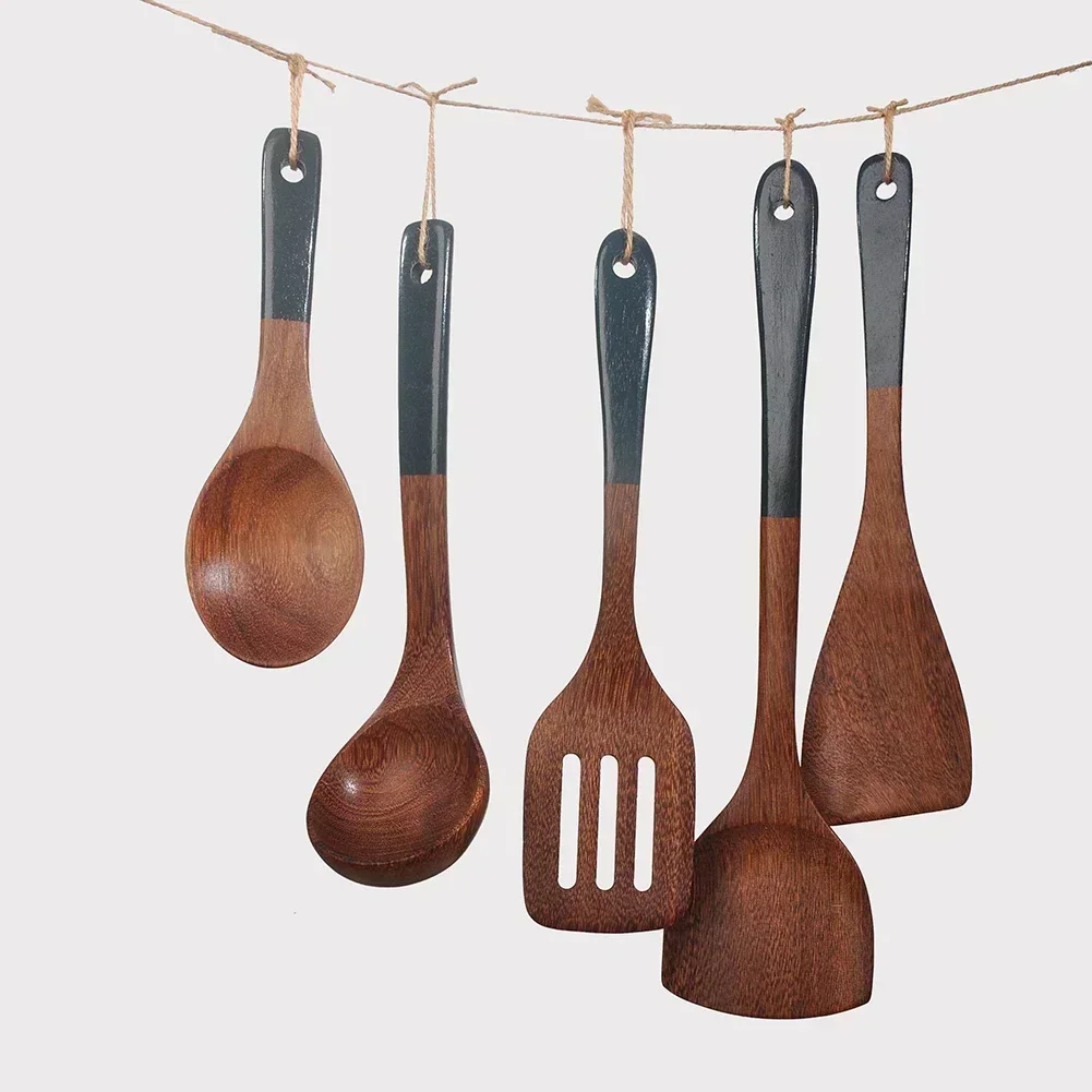 Wooden Kitchenware Set Long Handle Spatula Rice Scoop Vegetable Meat Cooking Shovel Mixing Spoons For Nonstick Pan Kitchen Tools