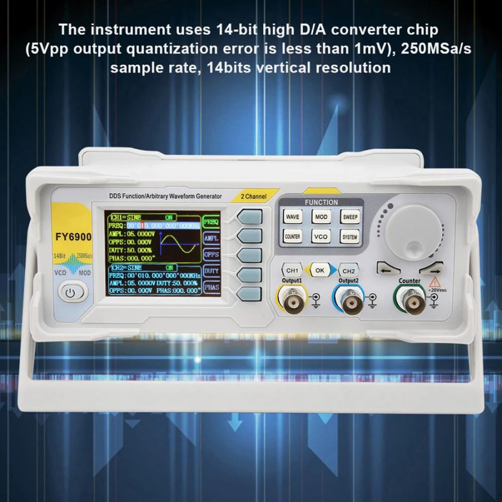 FY6900 20/30/40/50/60/80/100MHz DDS Function Signal Generator Dual-CH Arbitrary Waveform Generator Source Frequency Counter 2