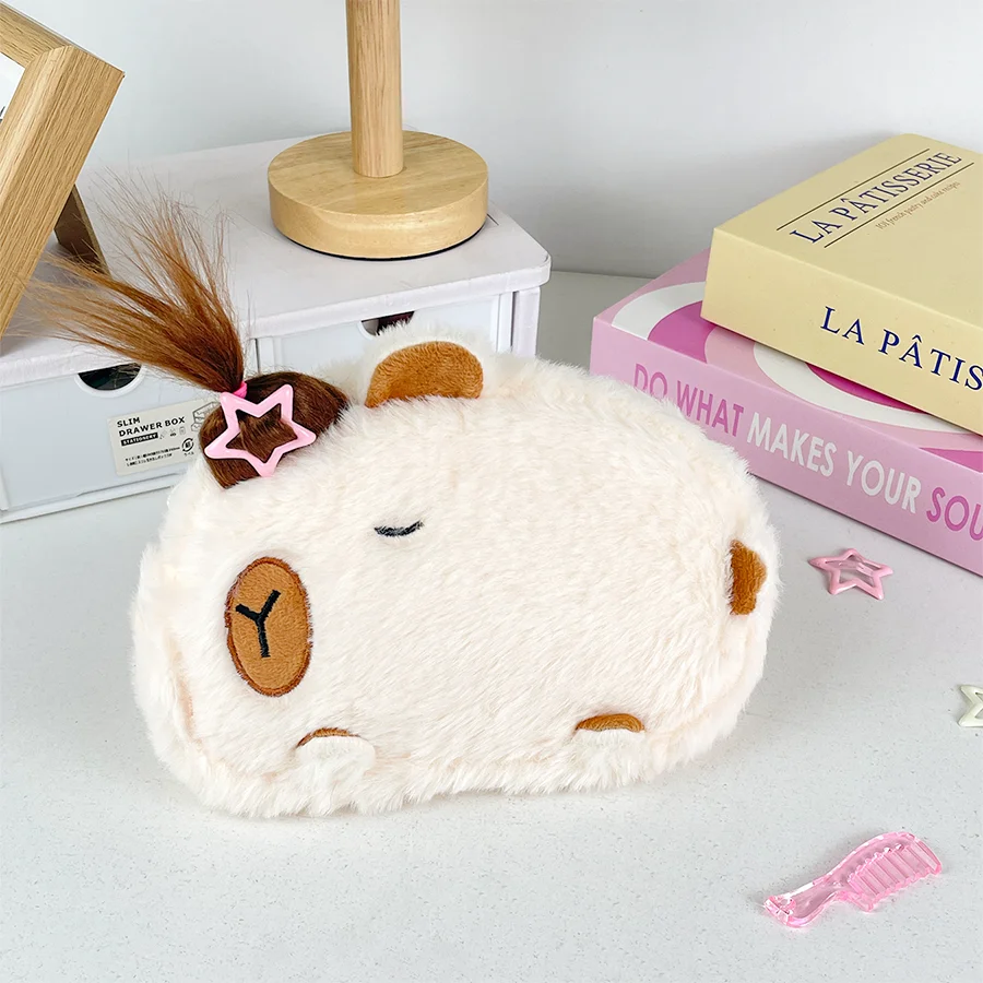 Cute plush capybara pencil storage bag cartoon animal student supplies pencil case case large capacity stationery bag