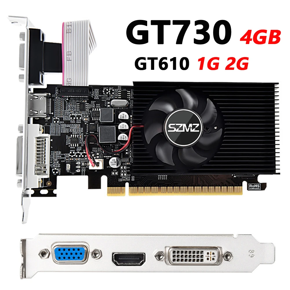 Desktop Gaming Placa de Vídeo 4gb Ddr3 128bit Pci-e2.0 16x Low Profile Placa Gráfica com Ventilador de Refrigeração para Desktops pc e Servidores Gt730