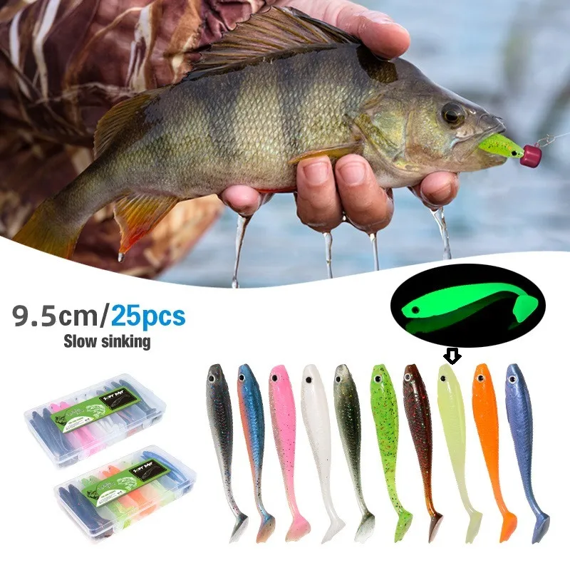 25Pcs Fishing Lure Set 95mm Soft Fish fake Swimbait for Trolling Wobbler Silicone Bait Kit Sea Fishing Predator Pike Trout Lure