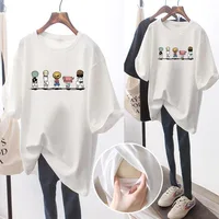 Maternity Nursing Shirt Short Sleeve Nursing Top Women's Pregnancy Cartoons Breastfeeding Tee Casual Side Ruched Ropa Embarazada 1