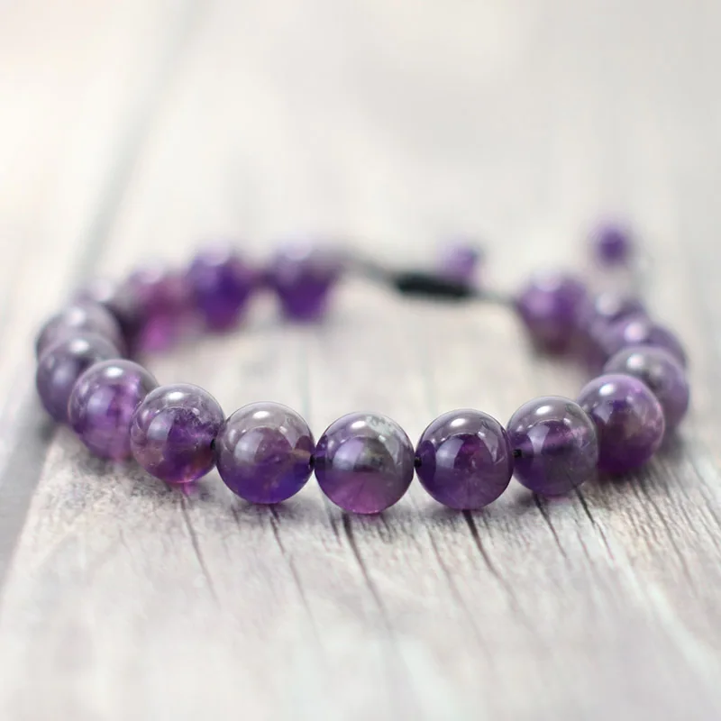Natural Amethyst Bracelet Purple Beads Jewelry for Women Men