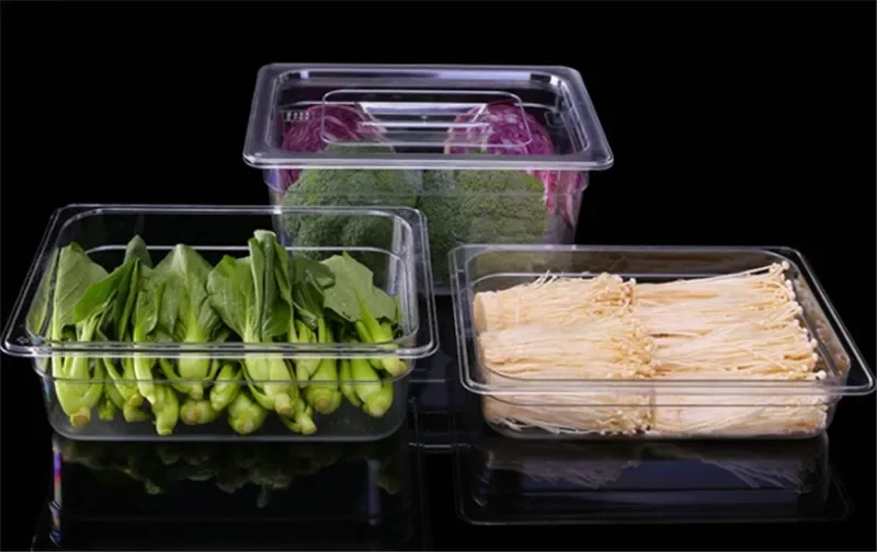 Portable food container PC Acrylic Plastic transparent pick up GN pans Visible food square pots Exhibition plate score basin Containers Storage box tray
