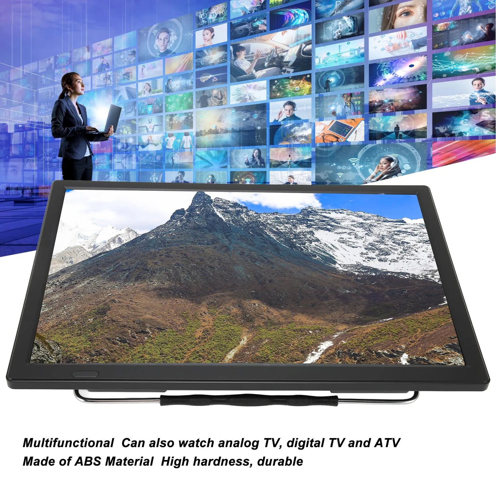 16 Inch TV High Sensitivity Tuner Rechargeable LED Digital TV with Stand for Outdoor EU Plug 100‑240V