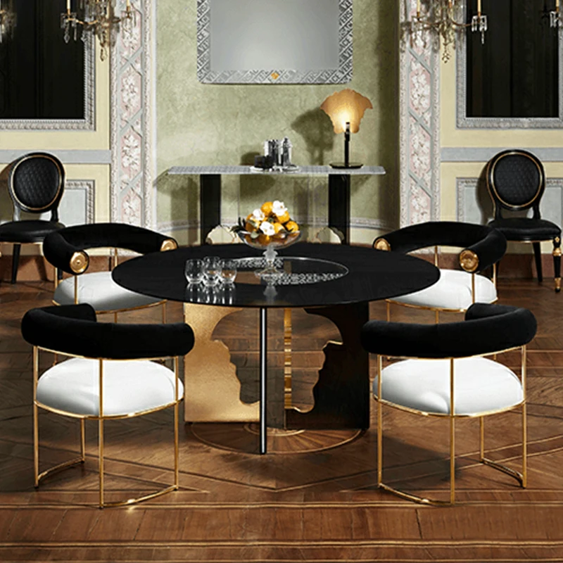 Richtlijnen Inzichtelijk kleinhandel Licht Luxe Marmeren Eettafel Kleine Familie Versace Meubels Designer High  End Moderne Eenvoudige Ronde Tafel Combinatie| | - AliExpress