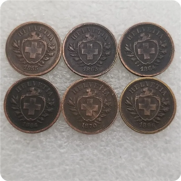 

Switzerland 6PCS 1855-1896 Copper Coins Home Decor Copy Lucky Magic Collectibles Medal Customized Christmas Gifts