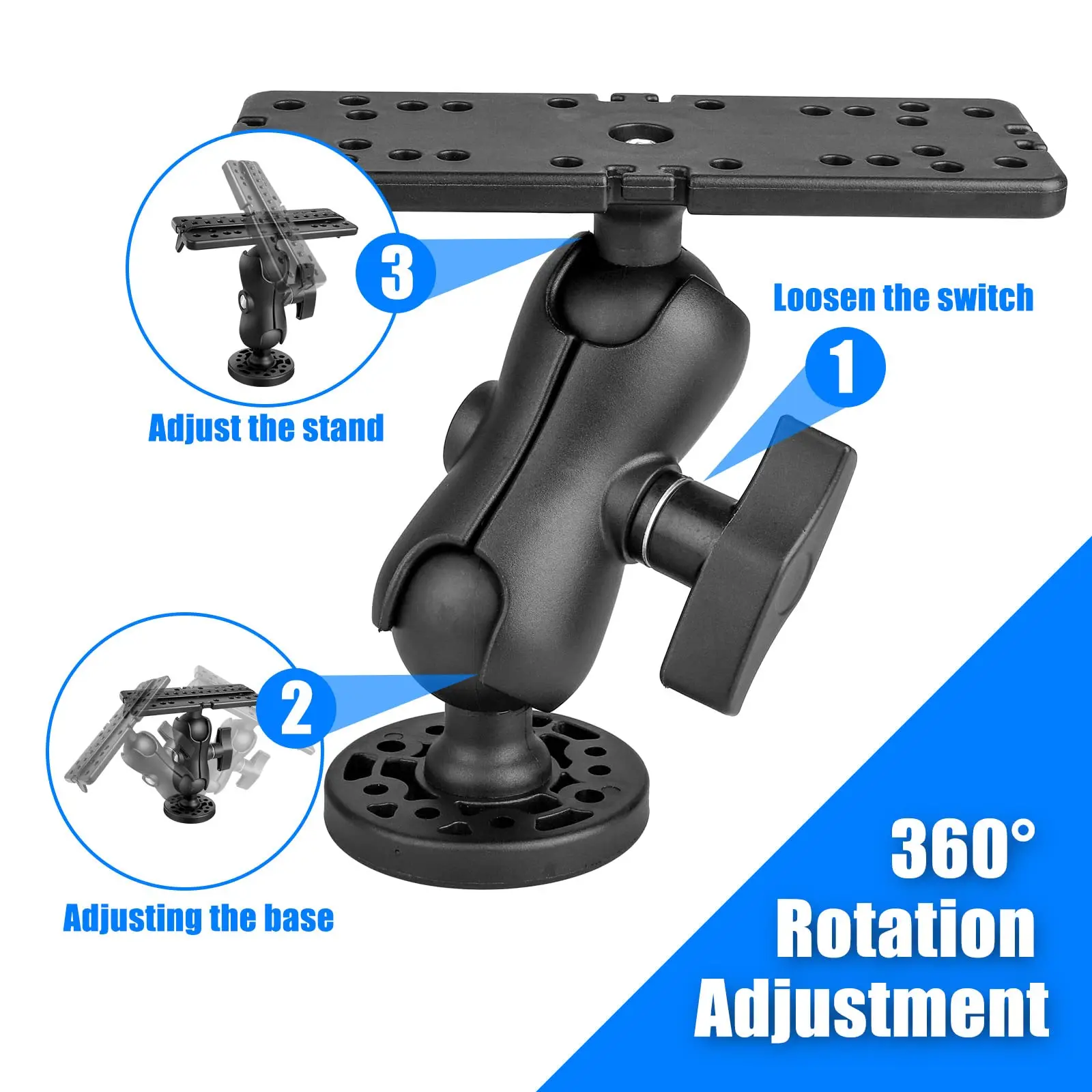 Goture Swivel Fish Finder Mount Base GPS Electronics Fishfinder Holder Universal Kayak Fish Finder Plate 6