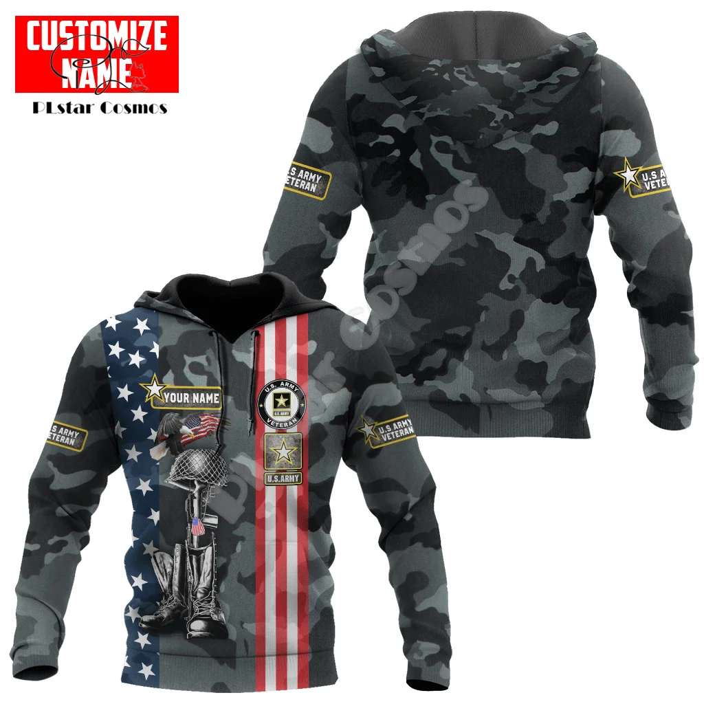 

Custom Name Army Military Veteran Soldier Camo Eagle Long Sleeves Tracksuit 3DPrint Pullover Streetwear Casual Jacket Hoodies A3