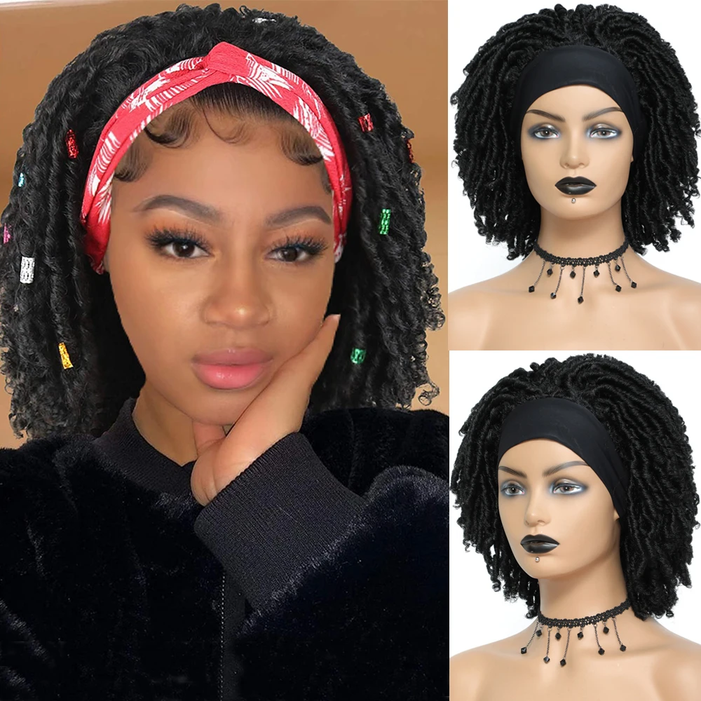 Dreadlock Headband Wigs for Black Women UPJOY Soft Short Twist Wig Synthetic Braided Wigs with Headband Attached Faux Locs synthetic hair wigs