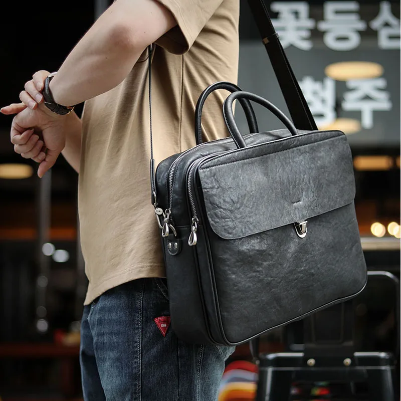 AETOO High end! Men's Leather Portable Briefcase Premium Business Casual Document  Bag Designer Commuter Laptop Bag - AliExpress