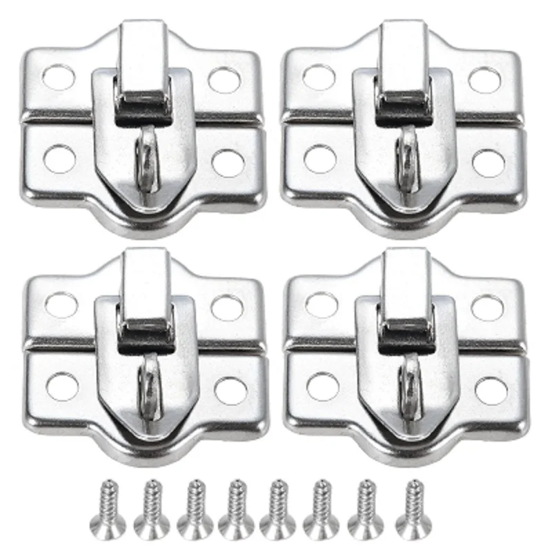 Silver Mini Jewelry Chest Gift Wine Wooden Box Case Toggle Latch Suitcase Hasp Hook Can Lock Lockable with Screws 26*28mm 4pcs