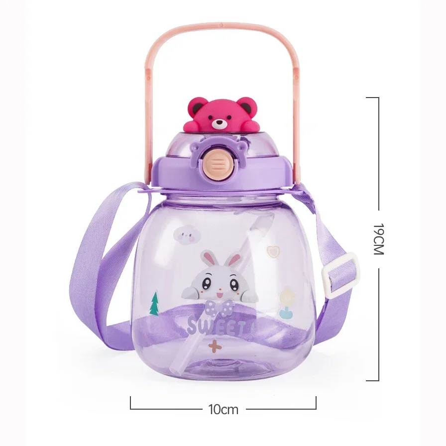 Dropship Cartoon Animal Decor Kawaii Water Bottle With Straw & Lips;  Leakproof Creative Cute Water Bottle With Adjustable Strap And Stickers For  Traveling to Sell Online at a Lower Price