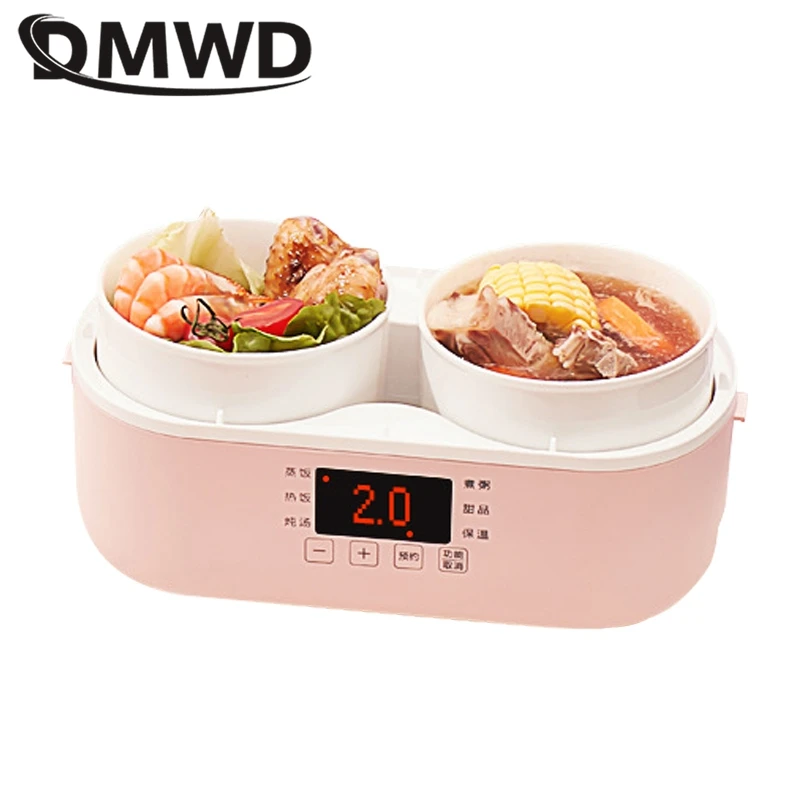 DMWD Electric Lunch Box 1/2L Rice Cooker Egg Steamer Portable Office Warmer Food Container Cooking Machine Ceramic Liner 220V
