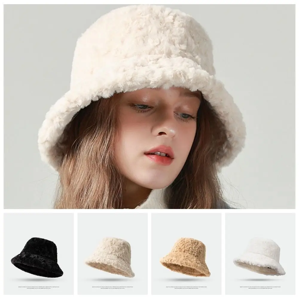 

Зимняя Корейская плюшевая Панама для девочки, теплая Рыбацкая шапка, милая Корейская Пушистая Шапка, Женская ветрозащитная шерстяная шапка для защиты ушей
