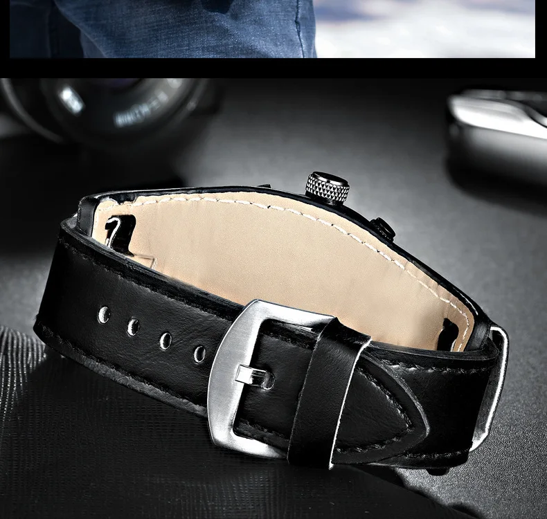 Top Brand Military Style Big Dial Luxury Men's Leather Belt Watch Student Fashion Trend Casual Watch Male Waterproof Watch