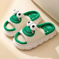 Women's Slippers Comfortable Soft Thick Sole Four Seasons Indoor Cartoon Frog Linen Slippers Anti Slip Couples's Home Slippers 1