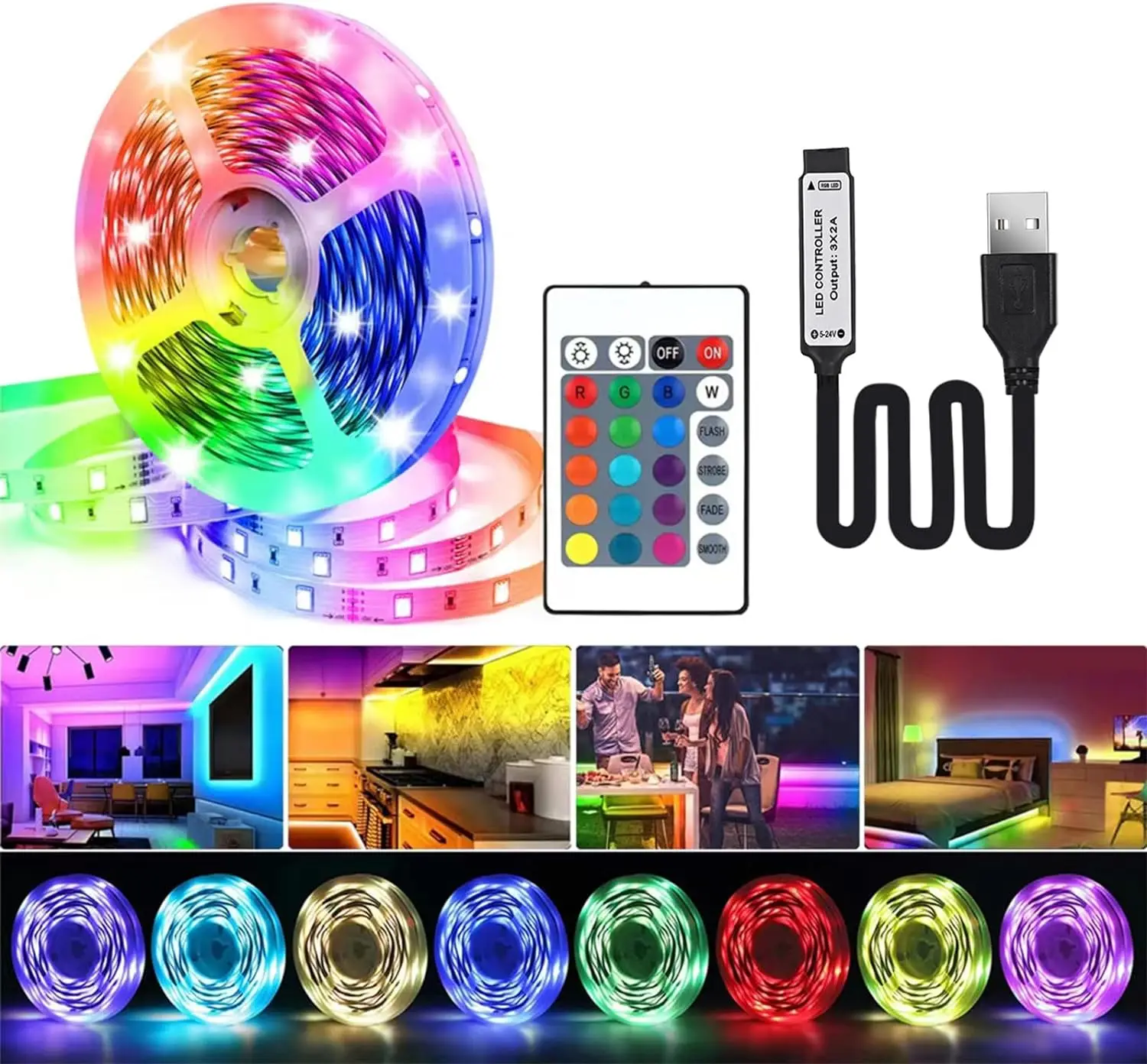 LED Strip Lights 5V, USB Powered Led Strip Lights for TV 32-100inch, RGB Color Changing Lights with Remote LED TV Backlight