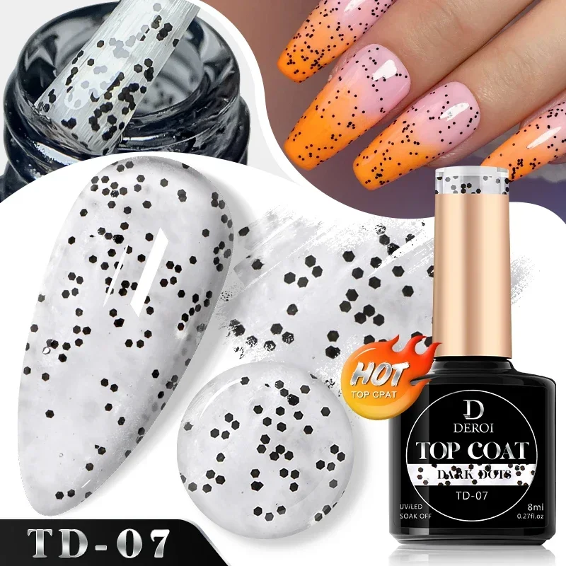 Glitter Sliver Leaf Gloss Topcoat Flash No Wipe Top Coat Gel Matte Aurora Varnish Soak Off Flake UV Gel Nail Art Seal Top Coat 6