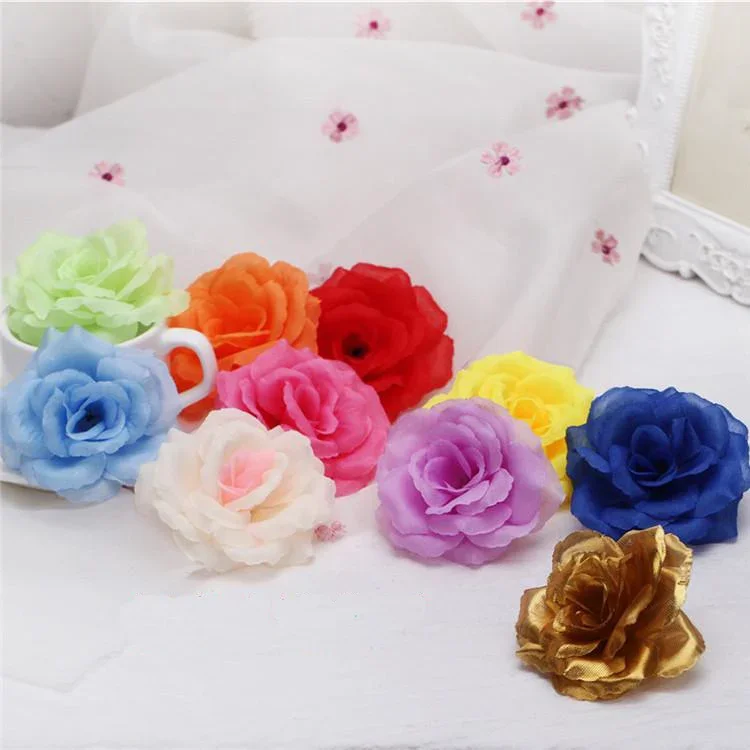 Set of 10 Elegant Gold Silk Rose Flower Heads