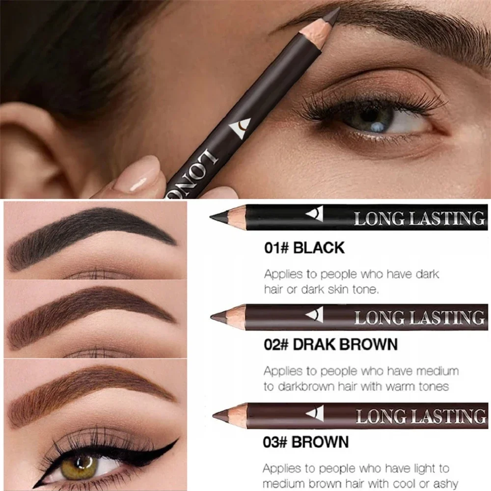 Eyeliner Pencils 3-Color Long Lasting Black Brown Eyebrow & Eyeliner Pencil Waterproof Sweat Proof Halo Proof Wooden Pole Liner Cosmetic Pen 1/3Pc