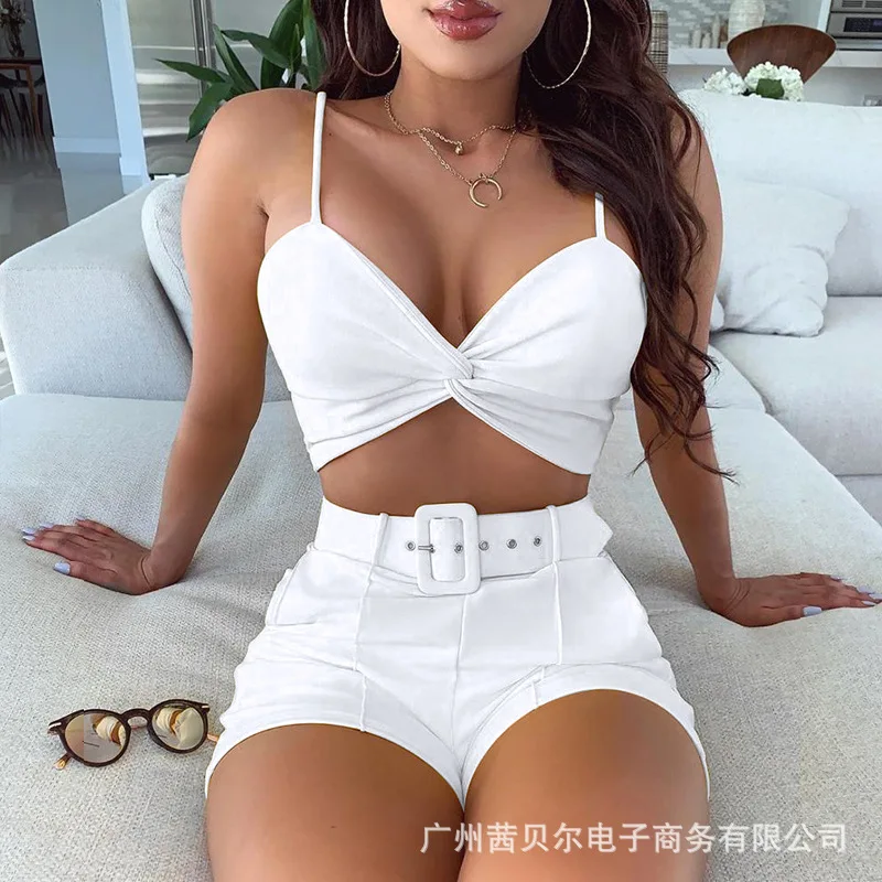 two piece skirt set Wepbel Sexy Crop Tops Sets 2 Piece Sets Club Wear Outfits Yellow Shorts Women Sets Summer High Waist Short Pants Sets sweat suits women Women's Sets