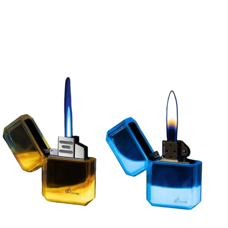 

New personalized quicksand luminous grinding wheel lighter, blue flame direct charging gas open flame kerosene lighter