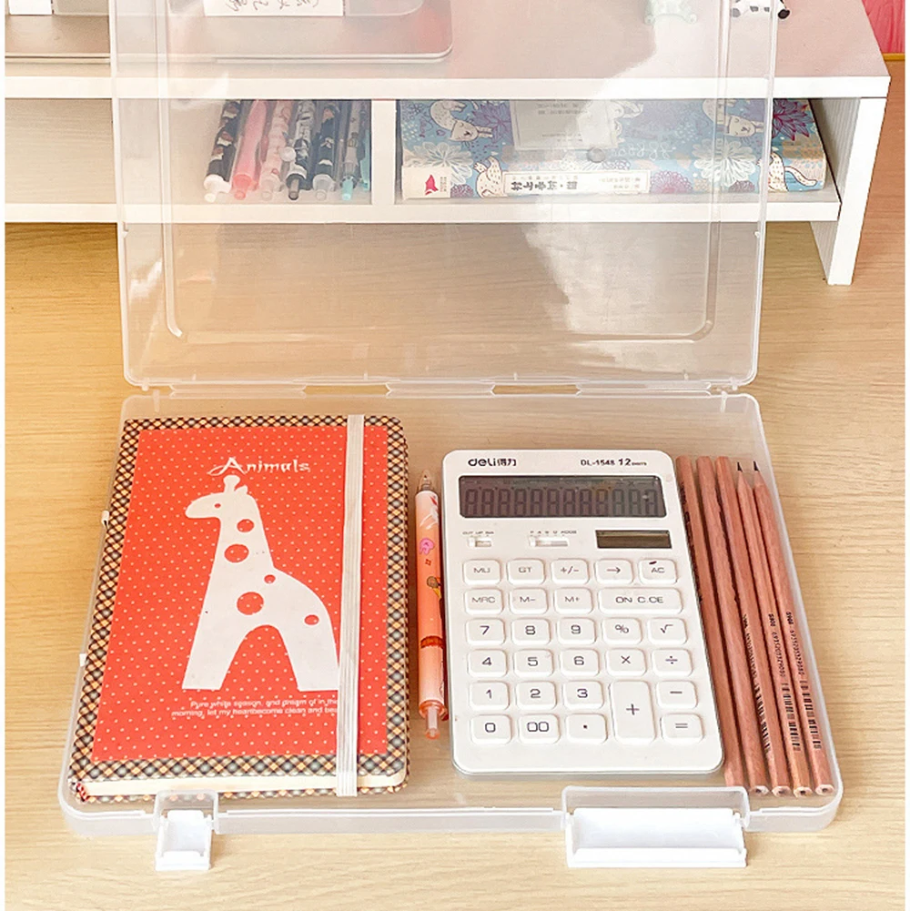 A4 Document Storage Box With Snap Buckle Transparent Plastic File Organizer Box Desk Stationery And File Office Supplies