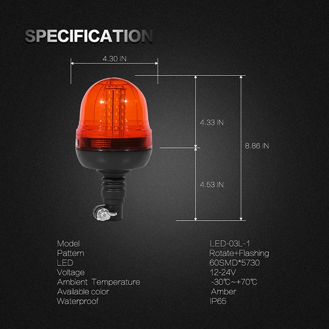 Ring Professional Amber Rotating Beacon – 12v/24v Permanent Mount Safety Light