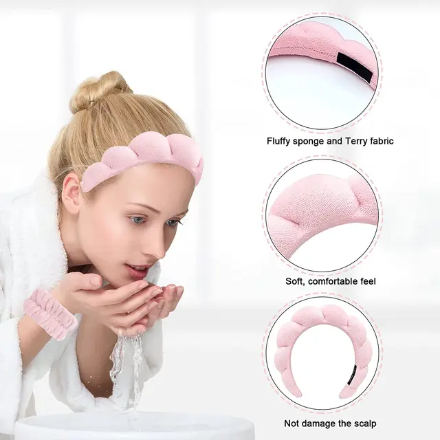 Microfiber Spa Set (3 Pieces): Bubble Headband + Wristbands for Face Washing and Skincare