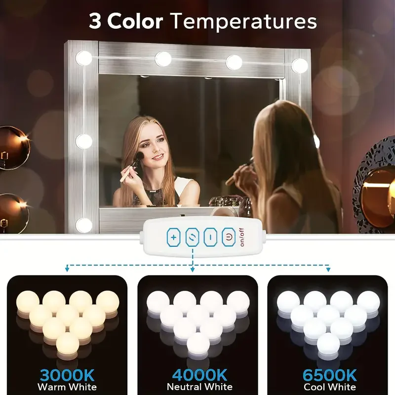 Makeup Mirror LED Light Bulbs Vanity Lights USB Charging Bathroom Dressing Table Lighting Dimmable LED Vanity Mirror Light