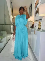 Long Summer Dress Woman High Waist Draped Chic Sky Blue Dress Straight One Piece Casual Elegant Maxi Dresses for Evening - Image 4