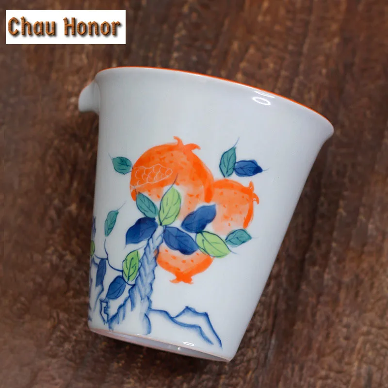 180ml Hand Painted Pomegranate Ceramic Justice Cup Handmade Tea Maker Cup Tea Pitcher Dispenser Kung Fu Tea Cha Hai Tea Ceremony