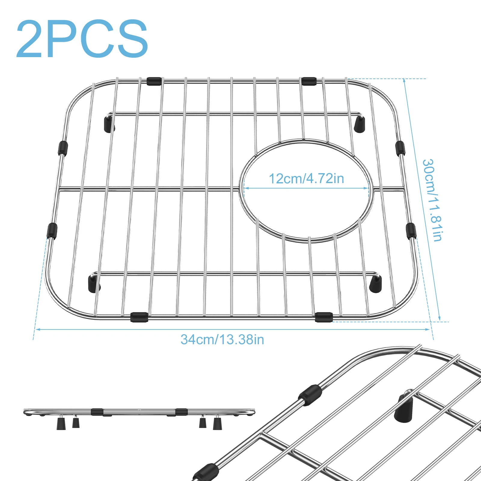 2pcs Sink Grid Sink Bottom Protectors Drain Rack Fruit Vegetable Rack Stainless Steel Dish Stand for Dishware Drainage