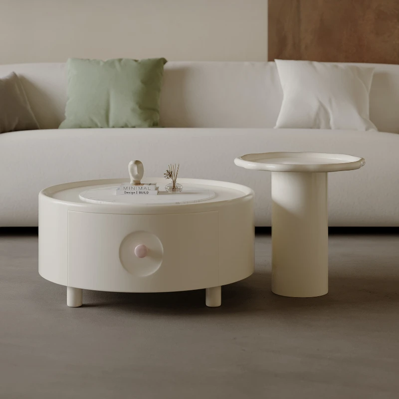 

Cream Style round Tea Table Combination Small Apartment Size Combination Storage Table