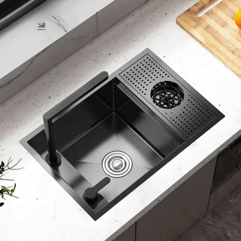 Black Nano 60x40cm Hidden Cup Washer Kitchen Sink Bar Counter Handmade Basin Single-slot Household Vegetable Wash Basin