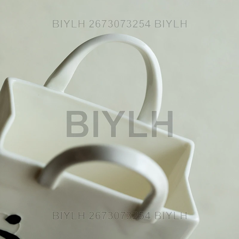 Ceramic Vase with Handle Handbag Vase Panda Pattern Home Decoration Desktop Flower Arrangement Green Plant Ornaments 5