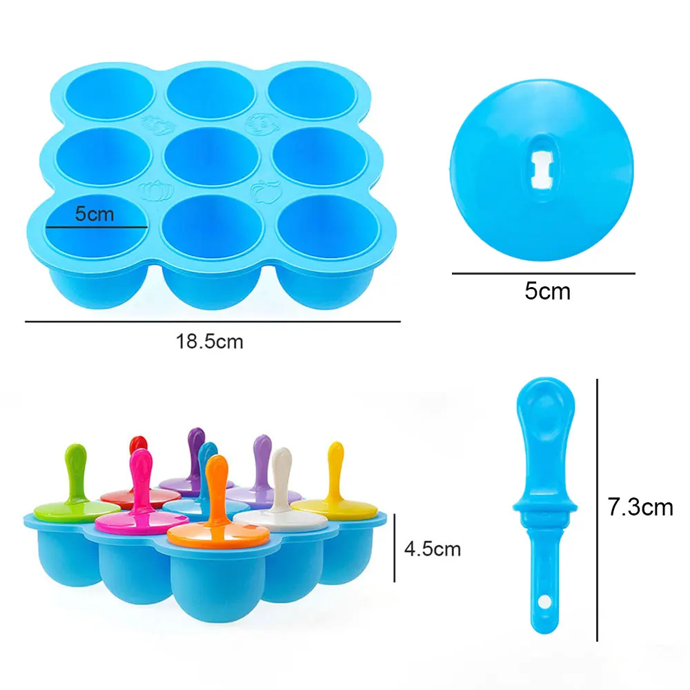 Silicone World 9/7 Holes Popsicle Silicone Molds DIY Ice Cream Pops Mold Ice Tray Children Fruit Shake Complementary Food Box ice mold ice cream molds