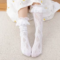 Summer Thin Lace Mesh JK Lolita Frilly Stockings Cute Mother Kids Ruffle White Black Knee High Long Socks for Girls Children 1