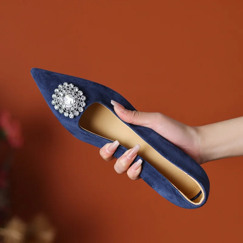 

Slip On Women Pumps 4.5cm Dress Shoes Sheepsuede Med Heels Elegant Ladies Retro Shoes On Heel With Crystals Pointed Toe Pumps
