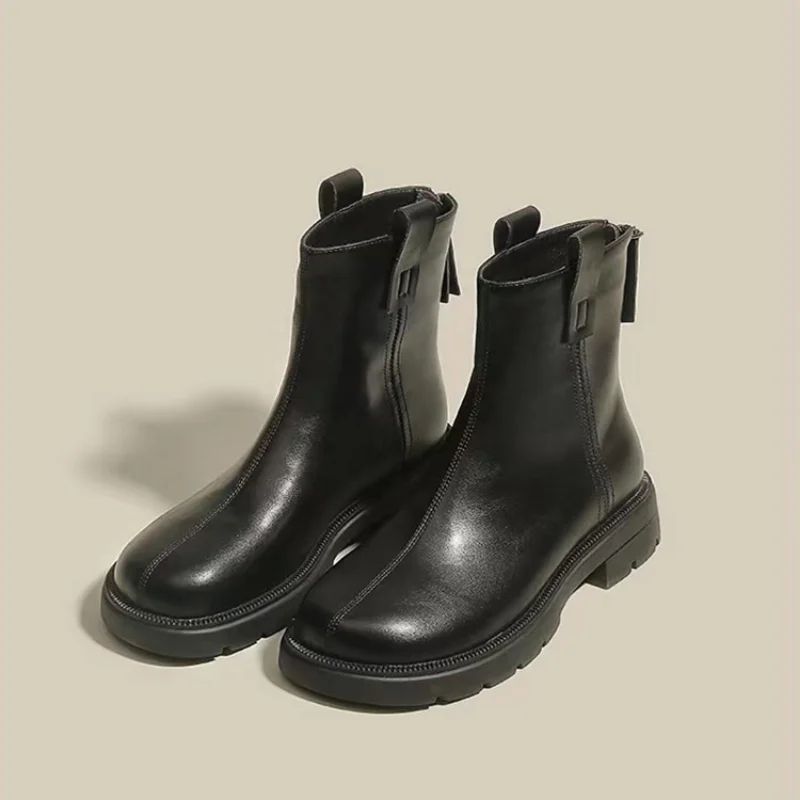 New Women Chelsea Boots Autumn Winter Platform Brown Black Beige White Ankle Boots for Women Fur Short Chunky Punk Gothic Shoes